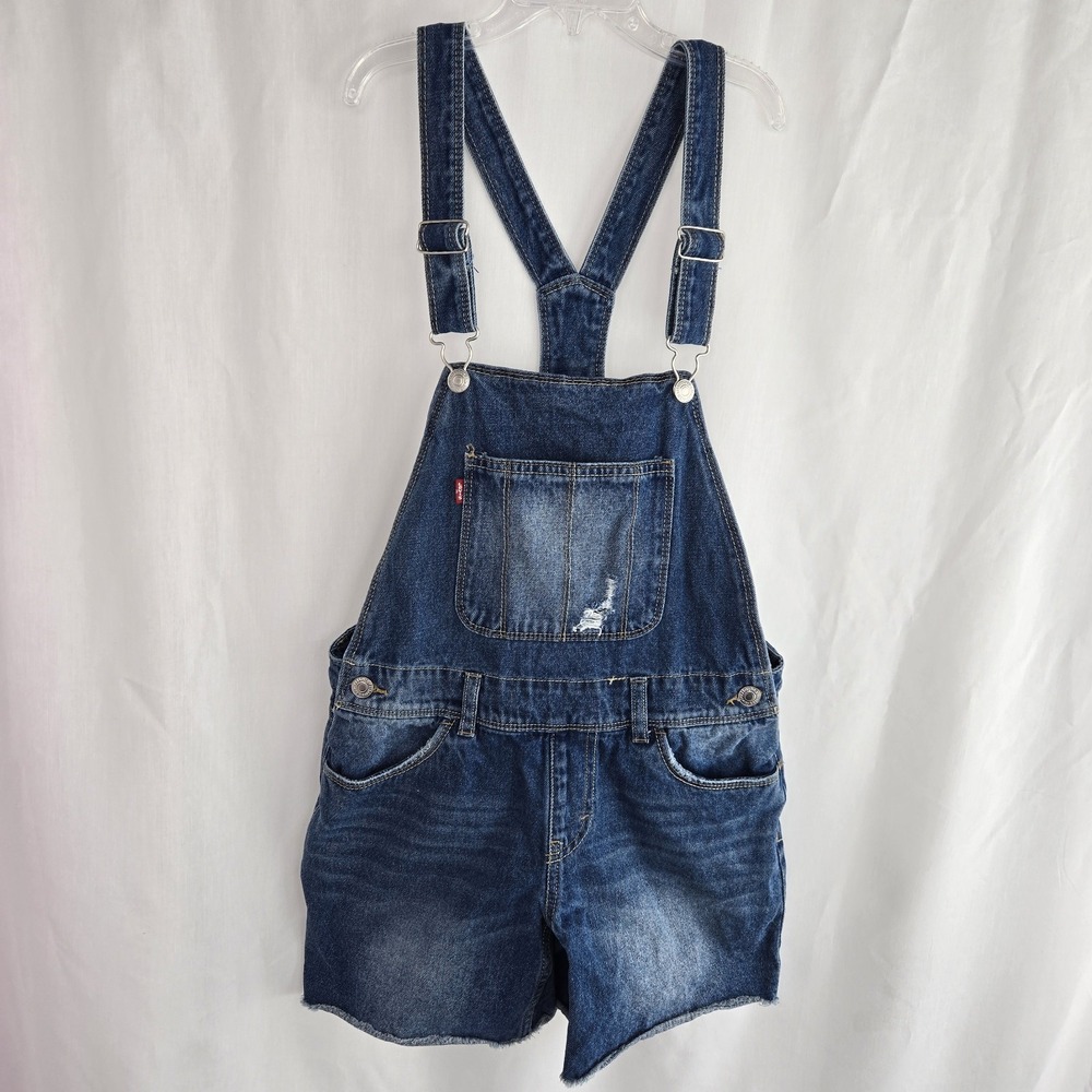 Levis Girls Denim Shortalls Blue Jean Shorts Overalls Pockets size 14